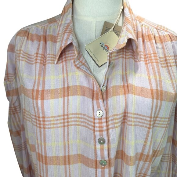 Faherty Legend Organic Cotton Plaid Button-Down Shirt XXL NWT Peach Lilac Yellow - Picture 3 of 6